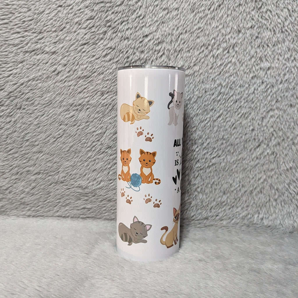 All You Need Is Love And A Cat Tumbler 20oz With Reusable Straw, Can Be Personalized