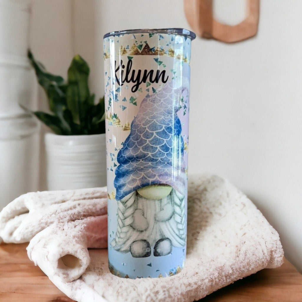 Mermaid Gnome Tumbler 20oz With Reusable Straw, Can Be Personalized