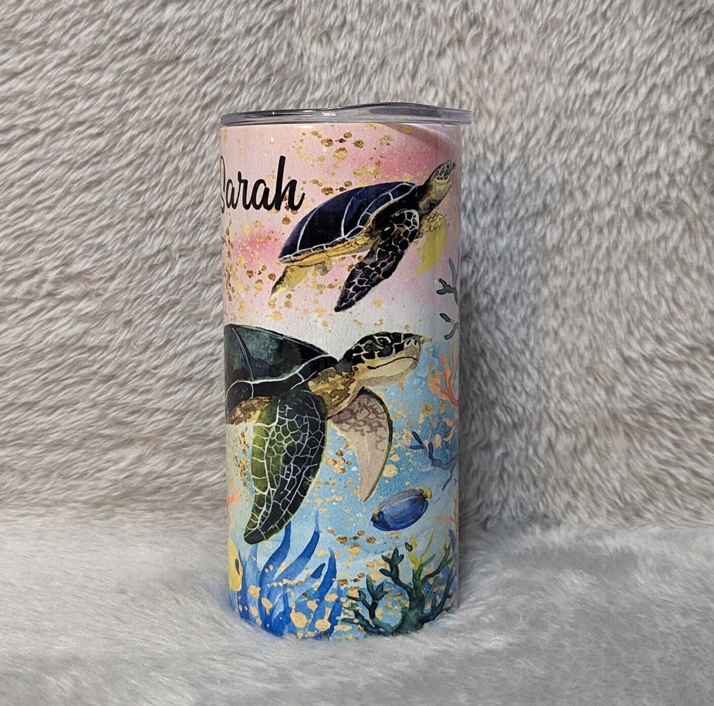 Kids Turtle Tumbler 15oz With Reusable Straw, Can Be Personalized