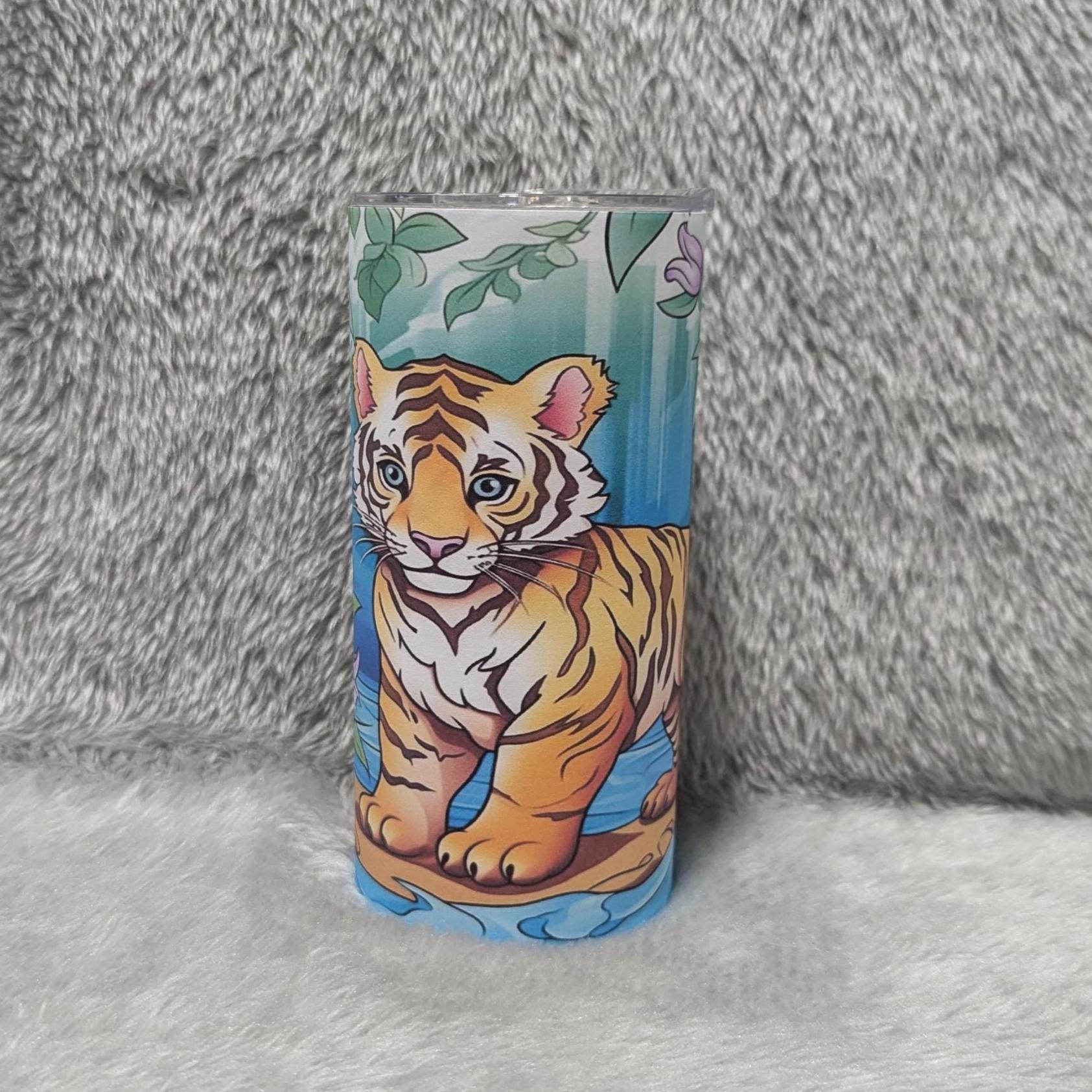 Kids Tiger Tumbler 15oz With Reusable Straw, Can Be Personalized