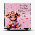 Just A Girl Who Loves Highland Cows and Coffee Slate Picture With Display Legs