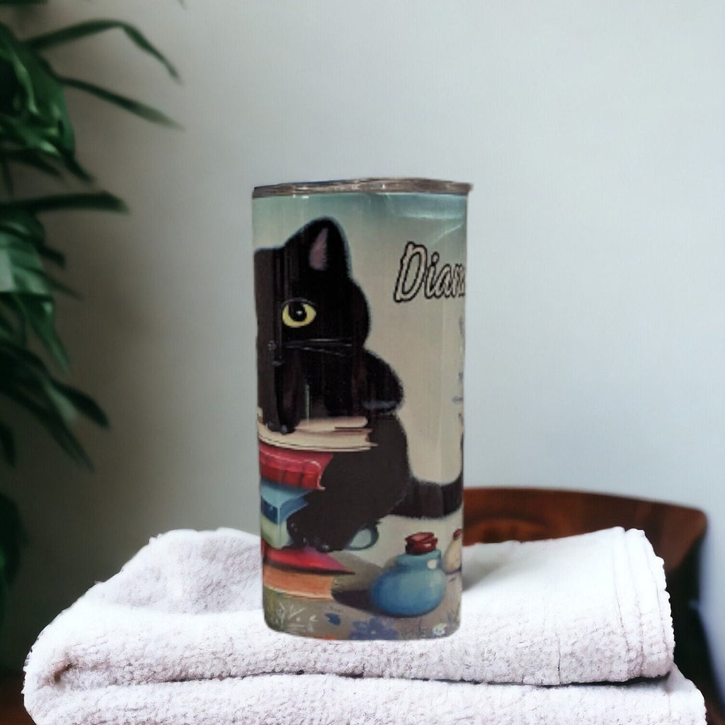 Black Kitten Tumbler 15oz With Reusable Straw, Can Be Personalized