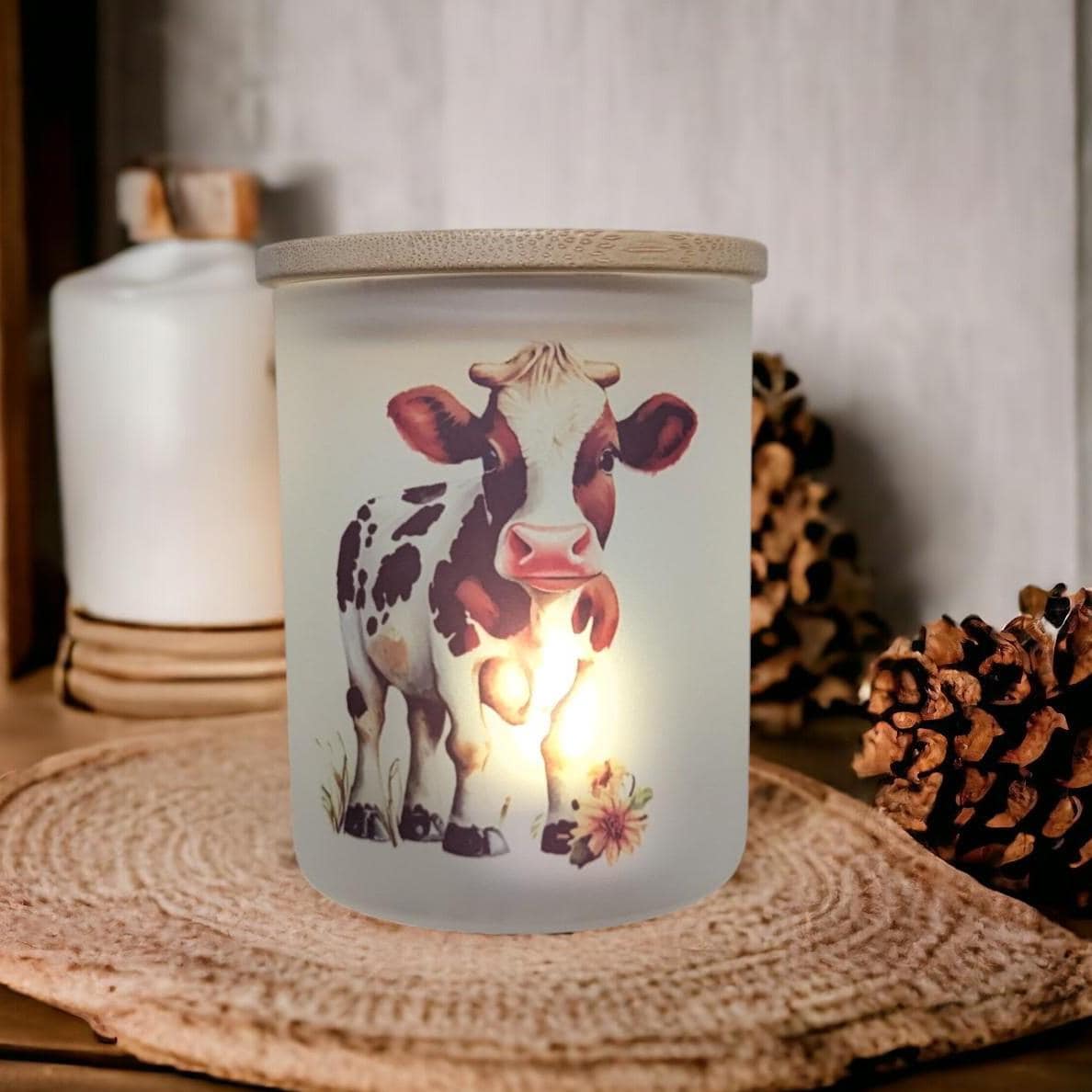 Cow Candle Holder With A Battery Operated Flickering Tea Light