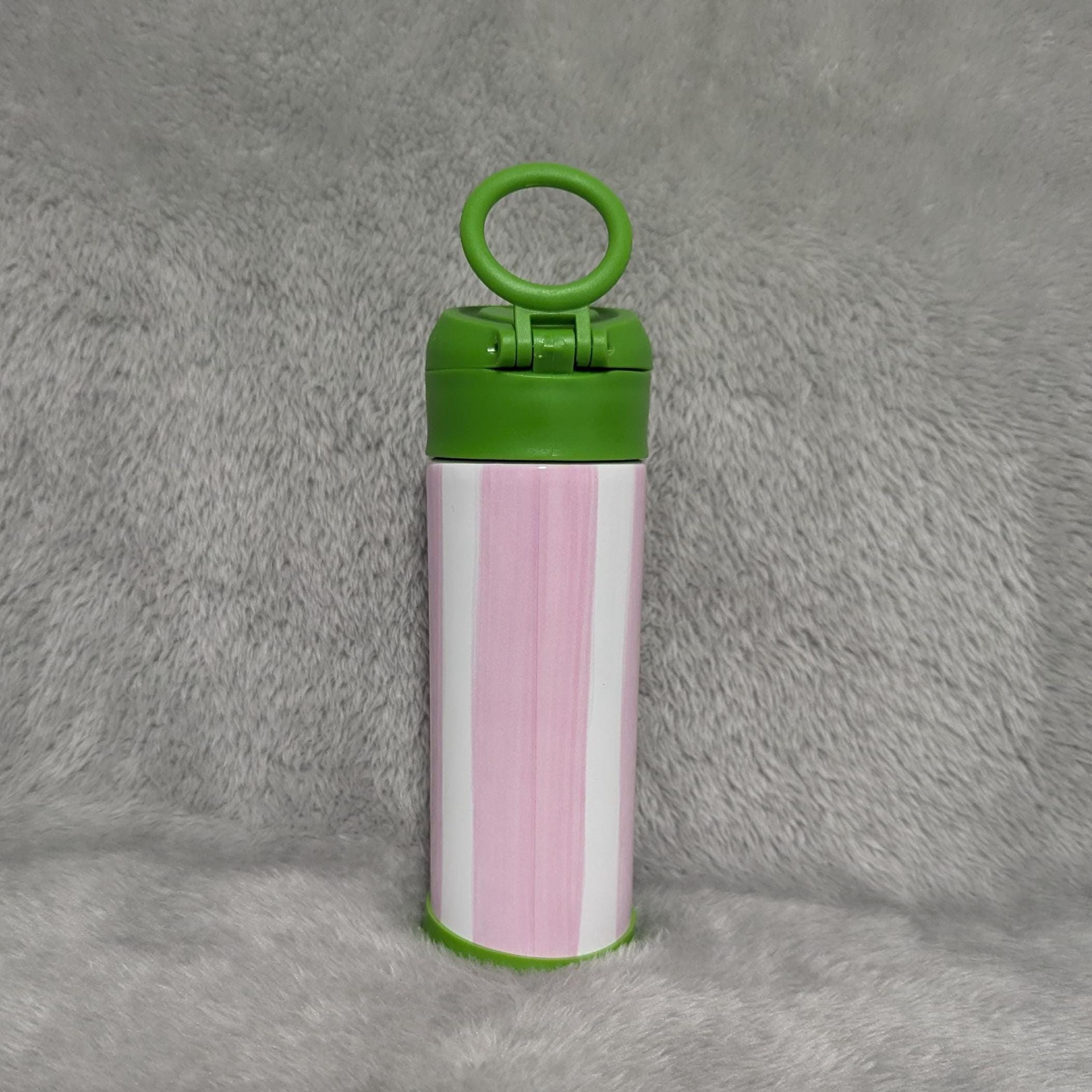 Kids Striped Water Bottle 12oz With Reusable Straw Can Be Personalized