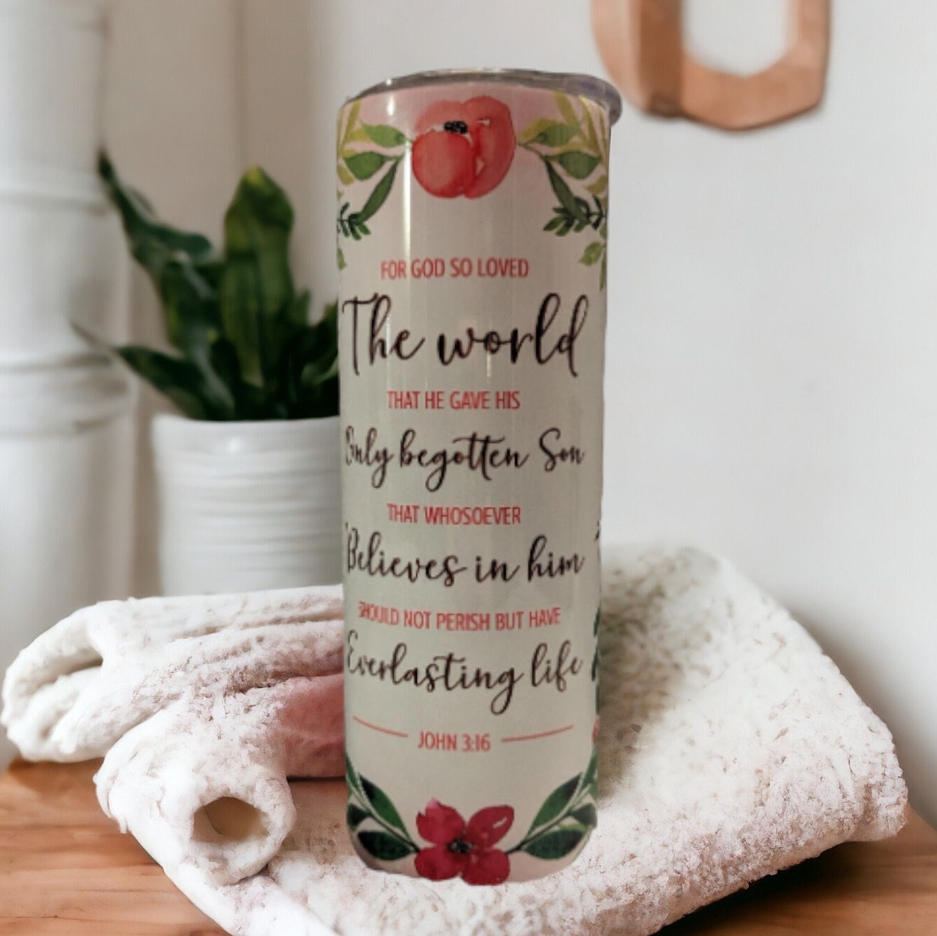 Bible Verse John 3:16 Christian Tumbler 20oz With Reusable Straw