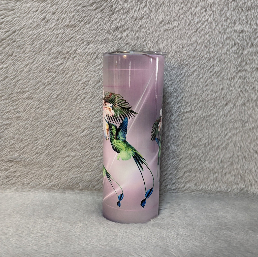 Floral Hummingbird Tumbler 20oz With Reusable Straw, Can Be Personalized