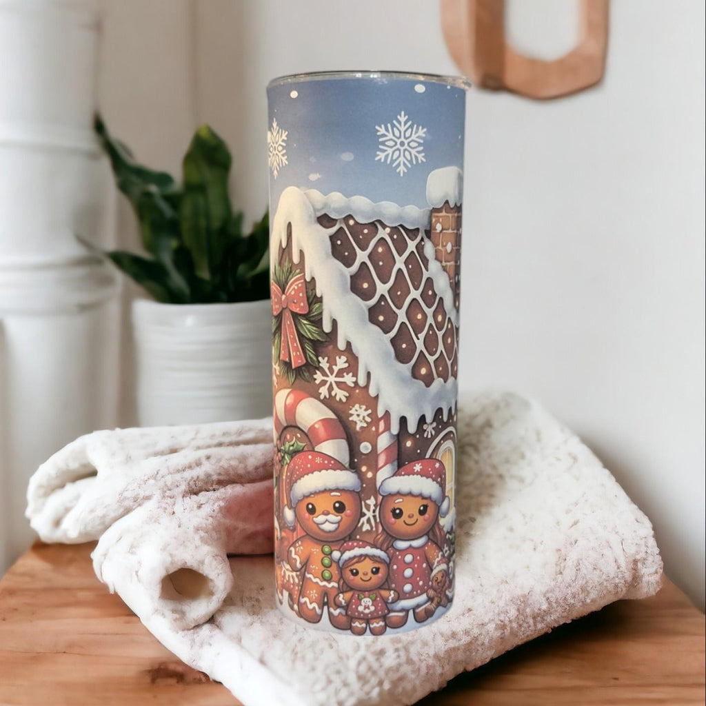 Gingerbread Family Tumbler 20oz With Reusable Straw, Can Be Personalized