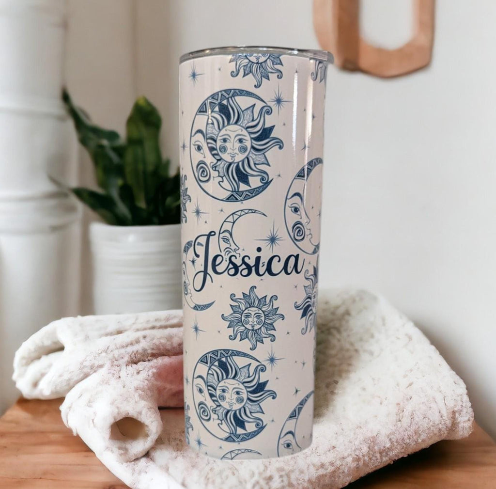 Sun and Moon Tumbler 20oz With Reusable Straw, Can Be Personalized