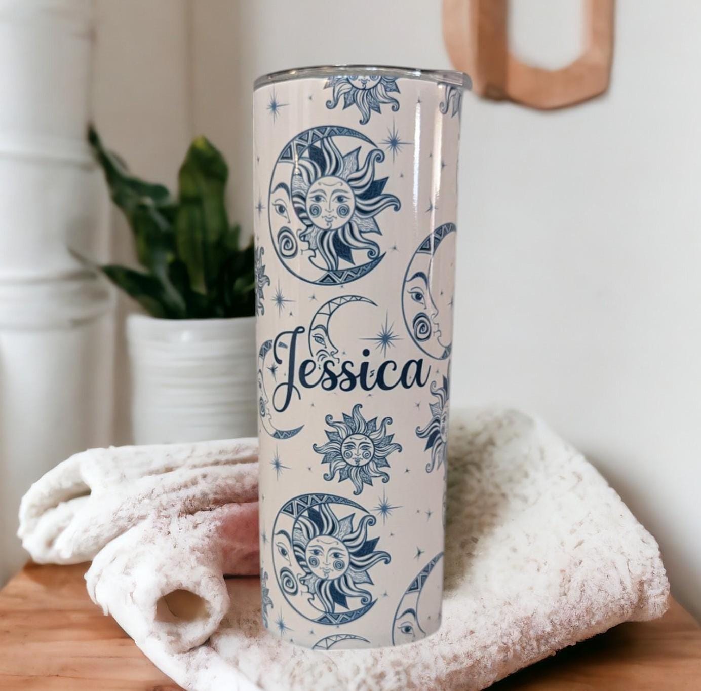 Sun and Moon Tumbler 20oz With Reusable Straw, Can Be Personalized