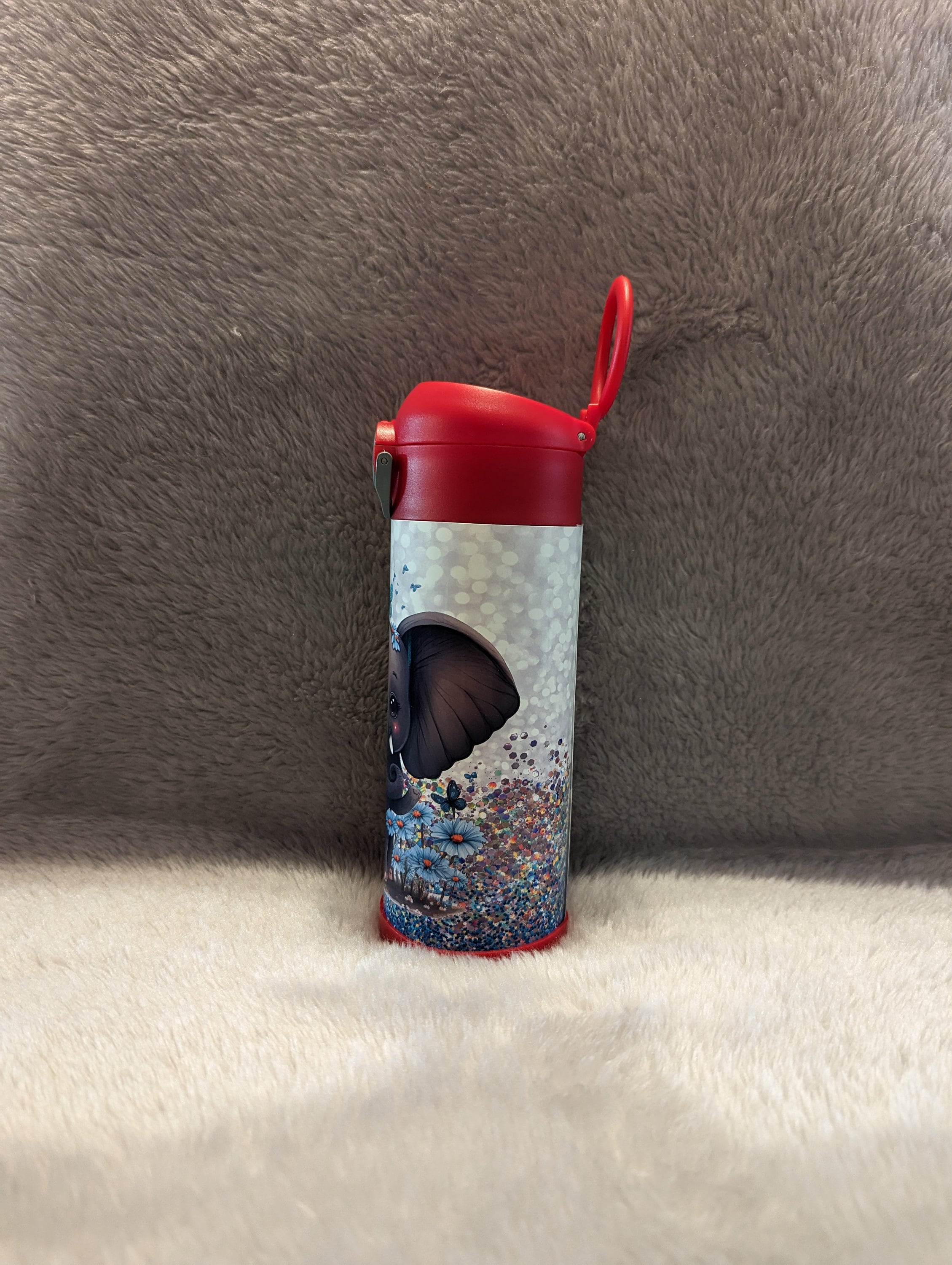 Kids Elephant Water Bottle 12oz With Reusable Straw Can Be Personalized