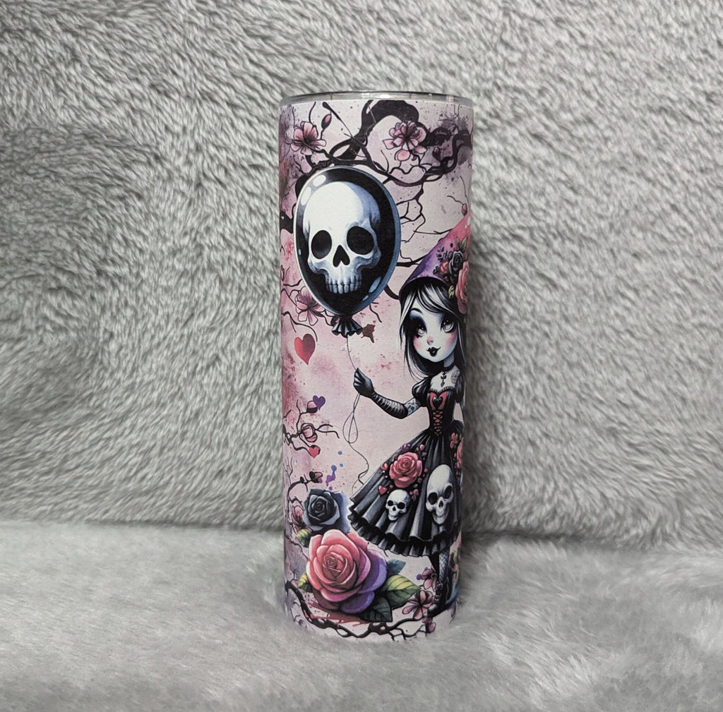 Gothic Halloween Girl Tumbler 20oz With Reusable Straw, Can Be Personalized