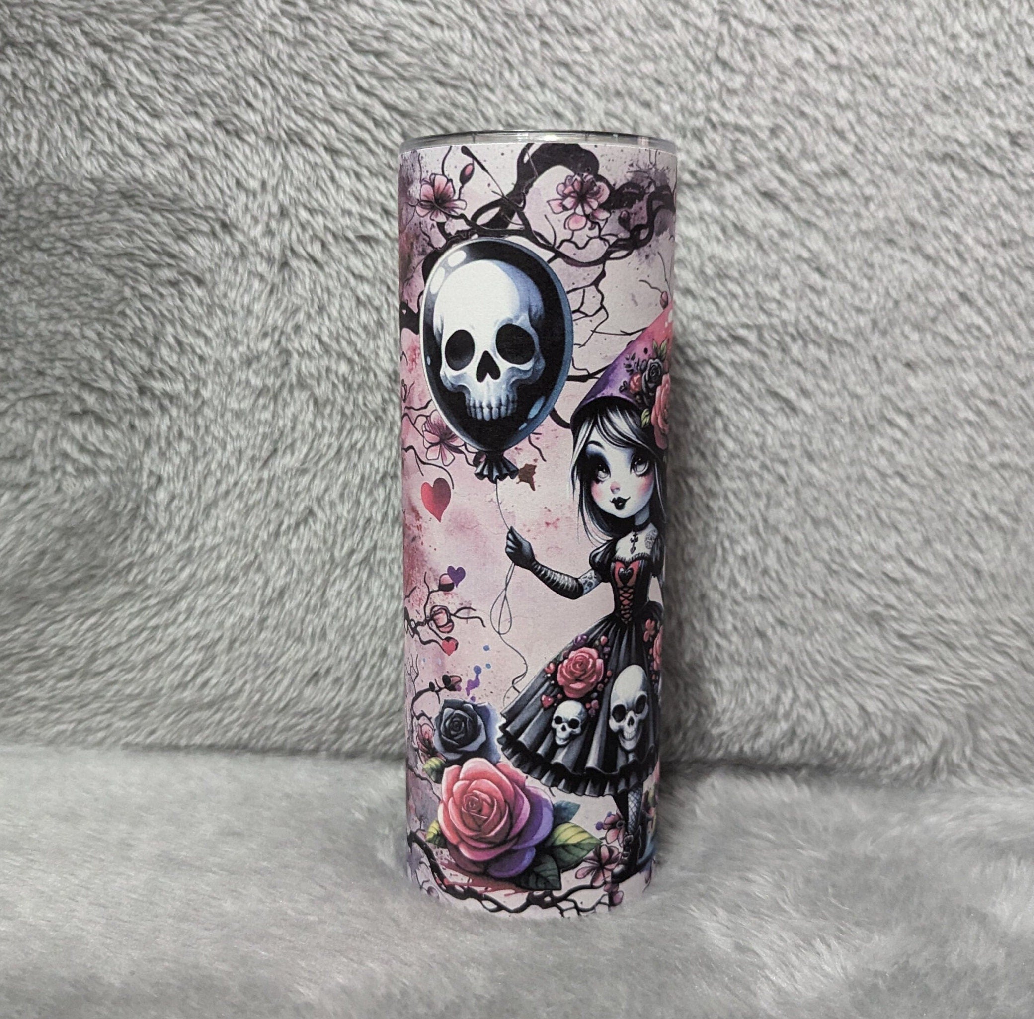 Gothic Halloween Girl Tumbler 20oz With Reusable Straw, Can Be Personalized