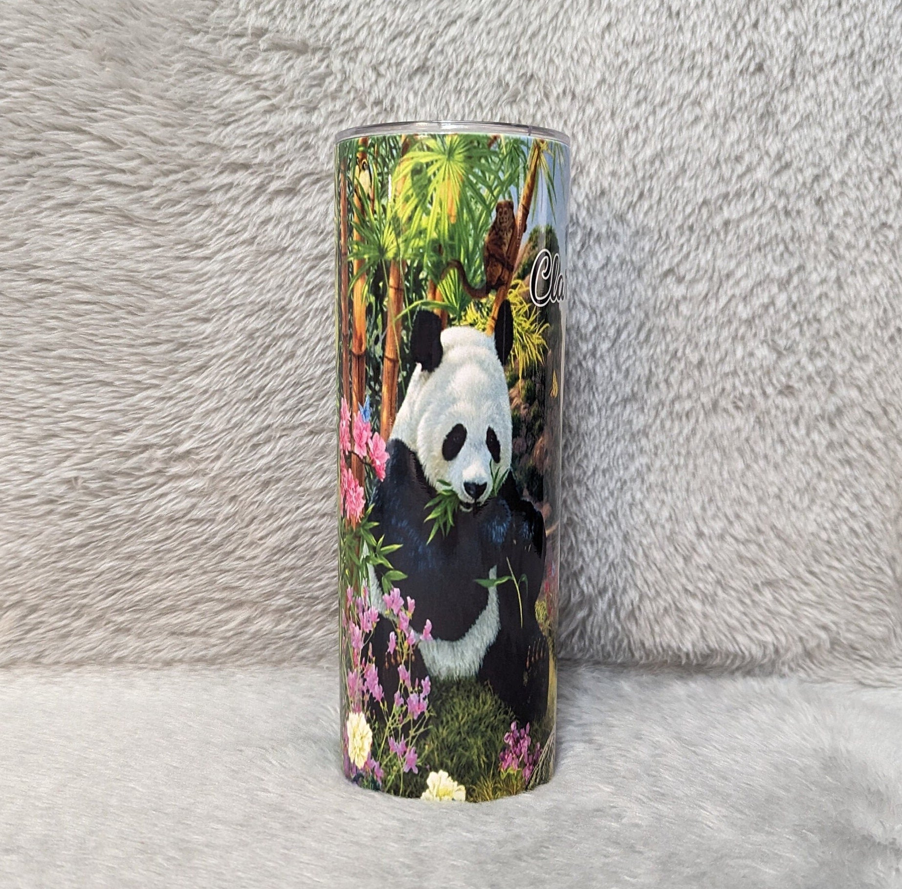 Panda Bear Tumbler 20oz With Reusable Straw, Can Be Personalized