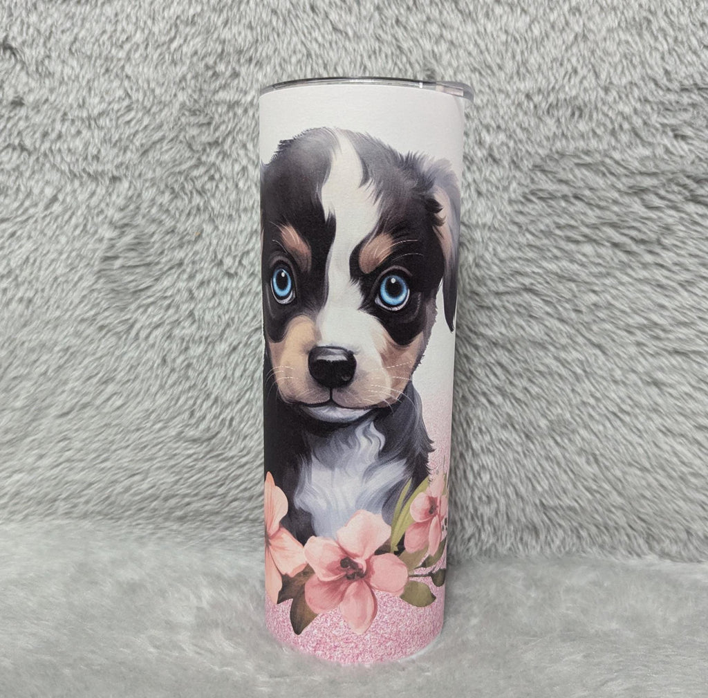 Cute Puppy Tumbler 20oz With Reusable Straw, Can Be Personalized