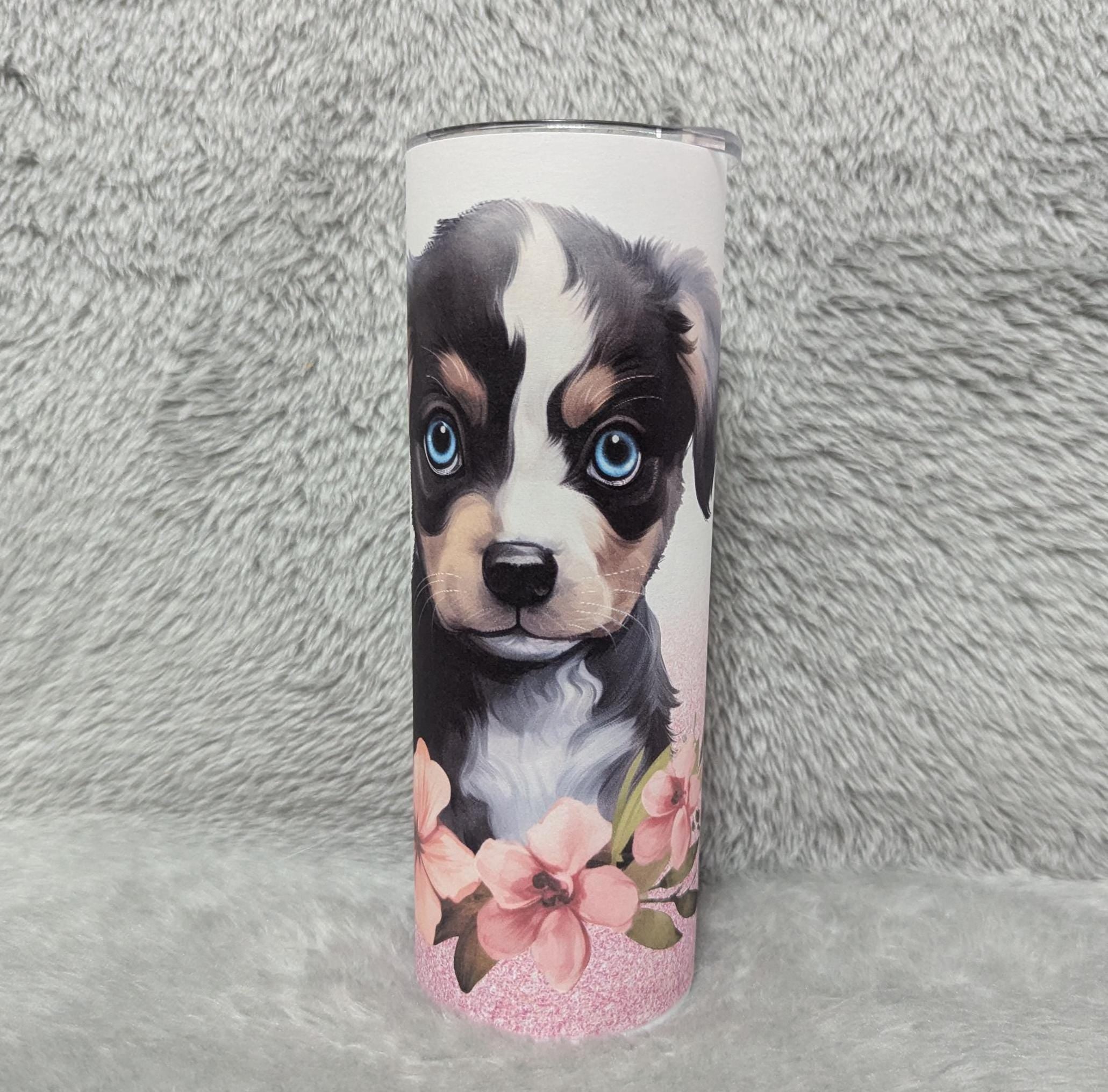 Cute Puppy Tumbler 20oz With Reusable Straw, Can Be Personalized
