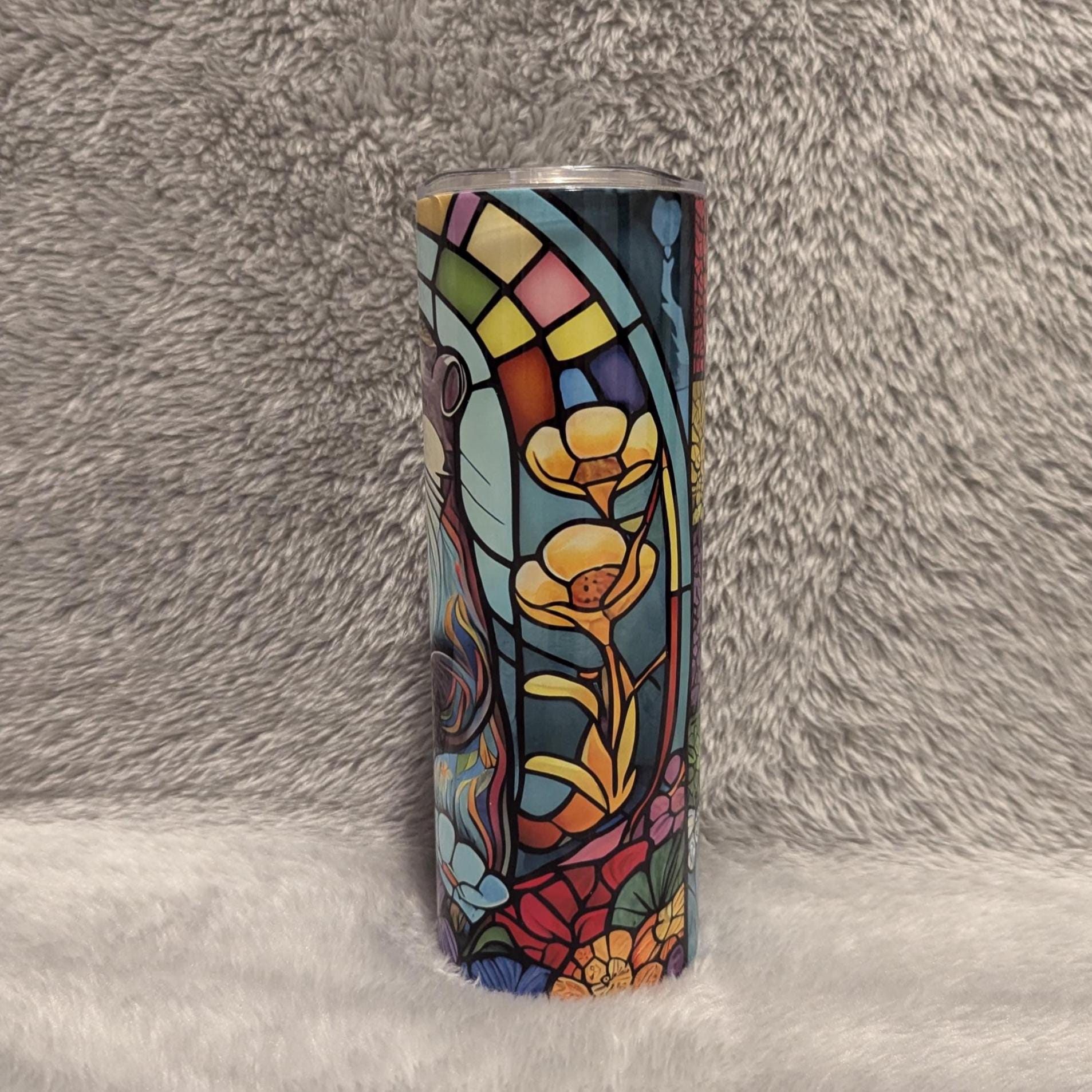 Otter Tumbler With A Stained Glass Design Tumbler 20oz With Reusable Straw, Can Be Personalized