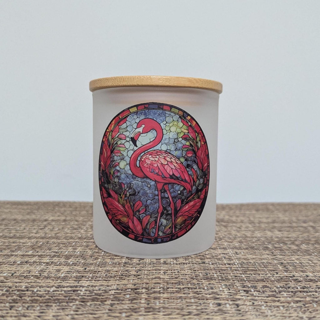 Flamingo Candle Holder With A Stained Glass Design, Includes A Battery Operated Flickering Tea Light