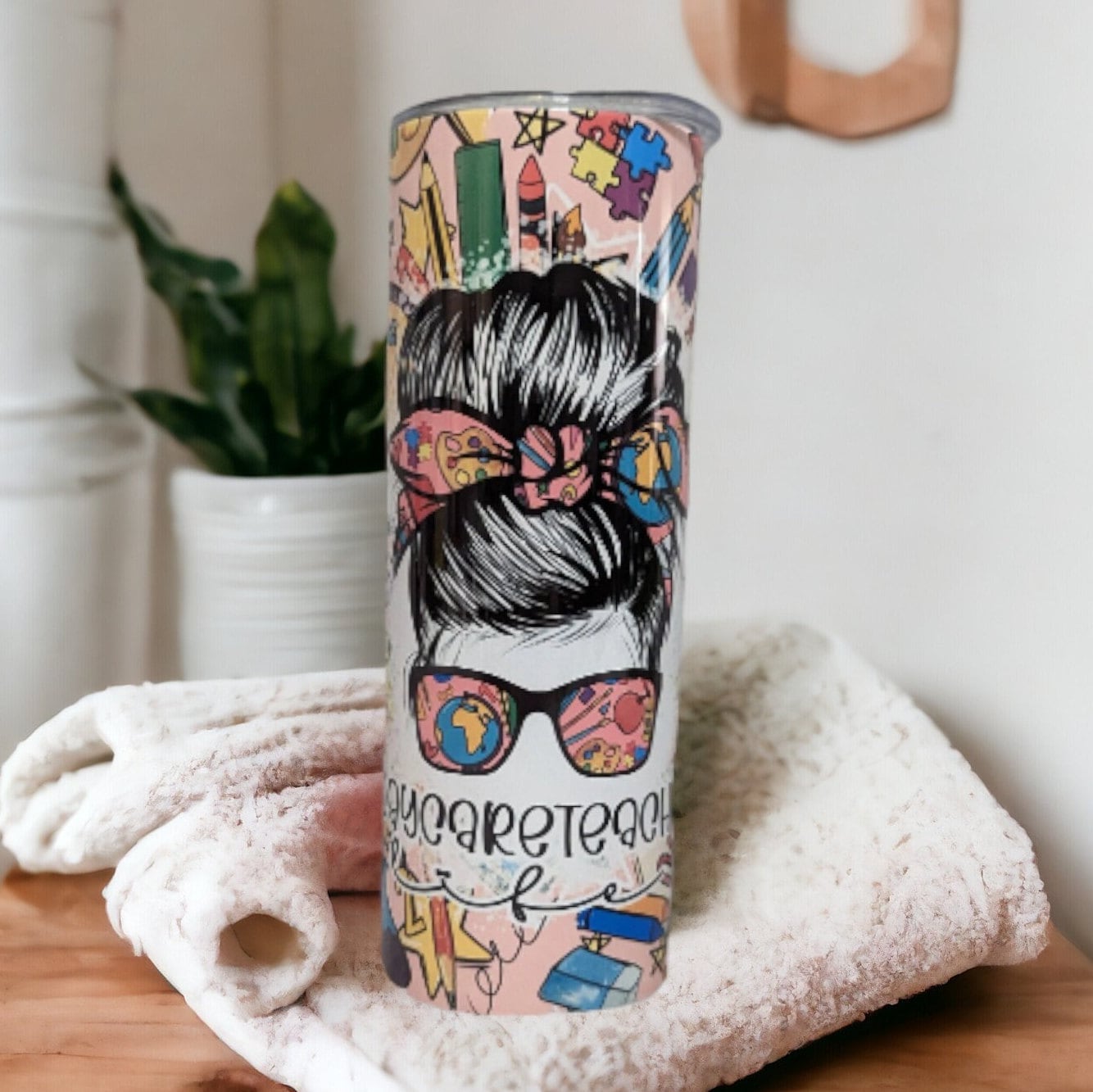 Colorful Daycare Teacher Life Tumbler 20oz With Reusable Straw, Can Be Personalized