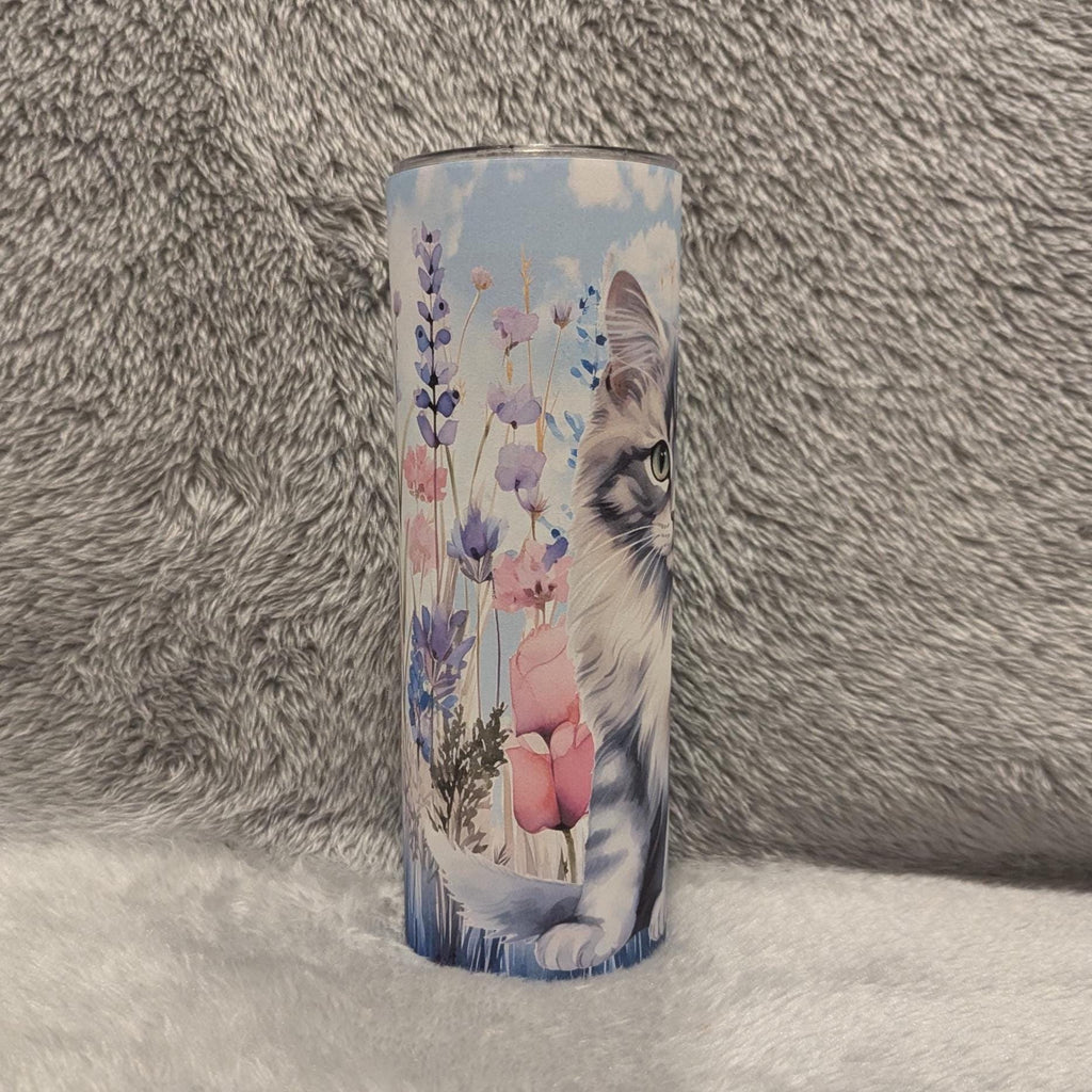 Cute Kitten Tumbler 20oz With Reusable Straw, Can Be Personalized