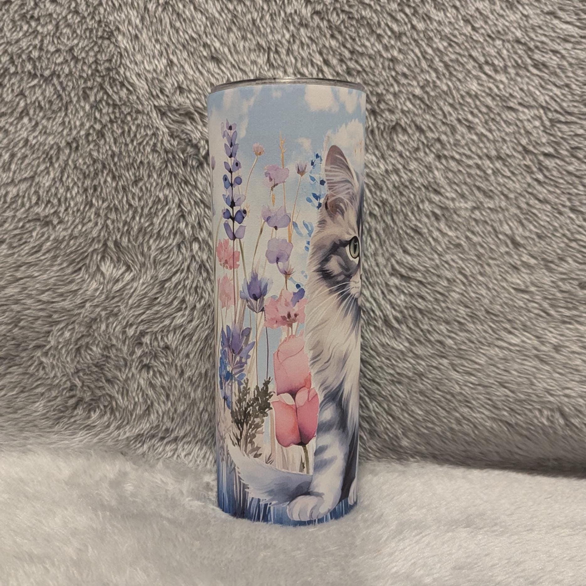 Cute Kitten Tumbler 20oz With Reusable Straw, Can Be Personalized