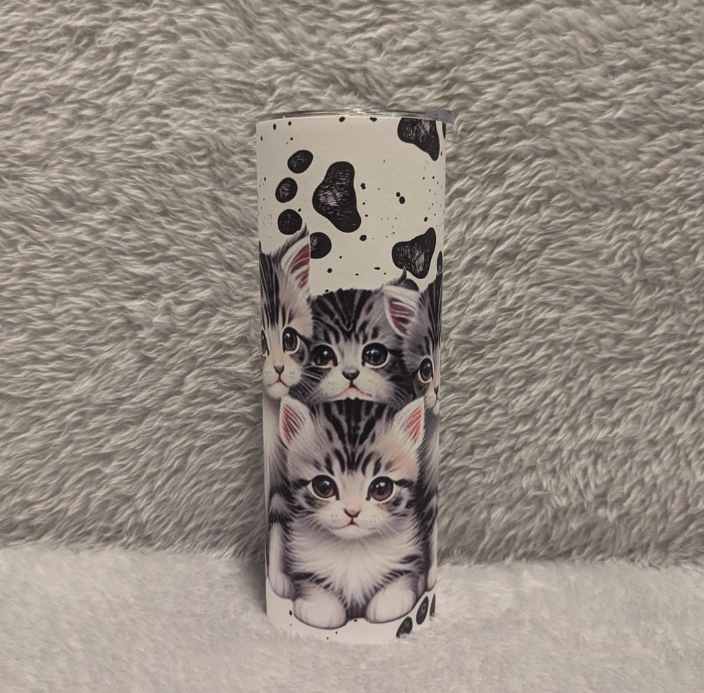 Cute Kitten Tumbler 20oz With Reusable Straw, Can Be Personalized