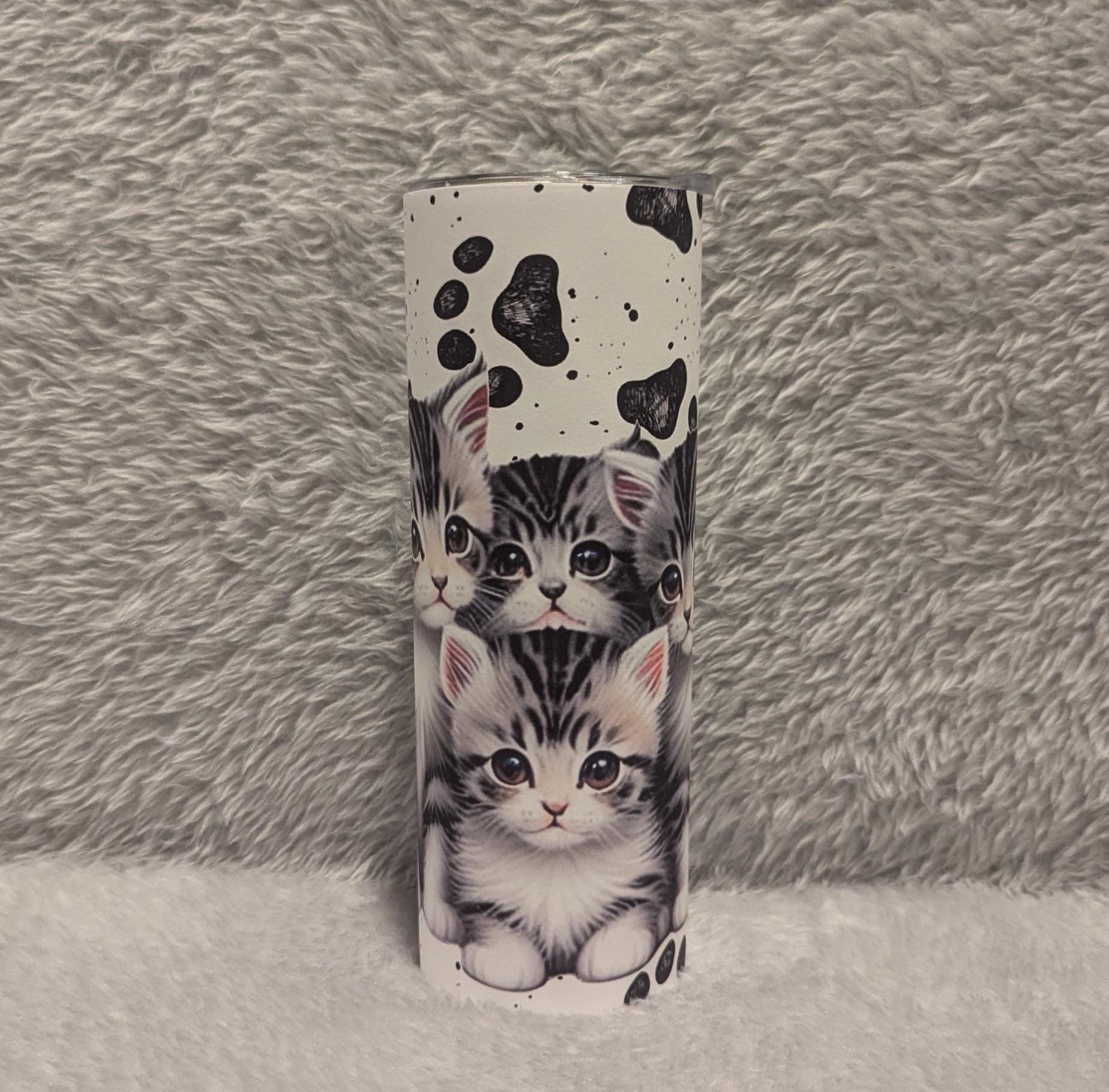 Cute Kitten Tumbler 20oz With Reusable Straw, Can Be Personalized