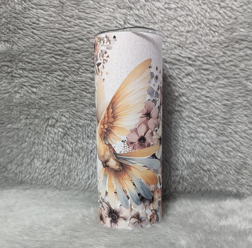 Hummingbird Tumbler with Boho Flowers 20oz With Reusable Straw, Can Be Personalized