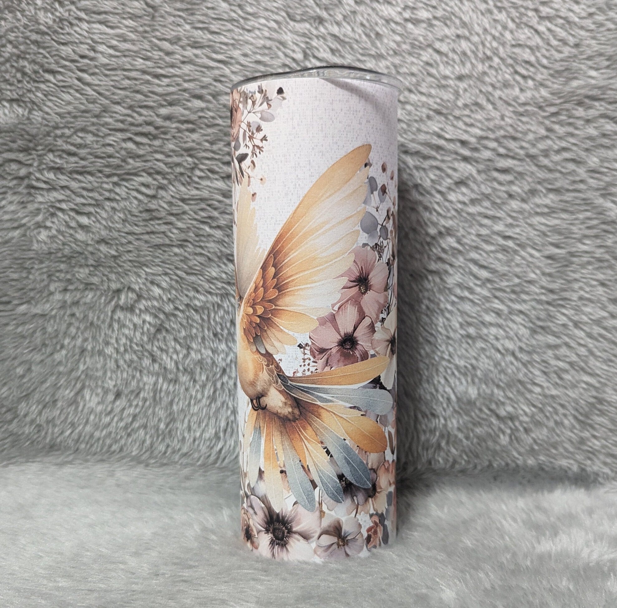 Hummingbird Tumbler with Boho Flowers 20oz With Reusable Straw, Can Be Personalized