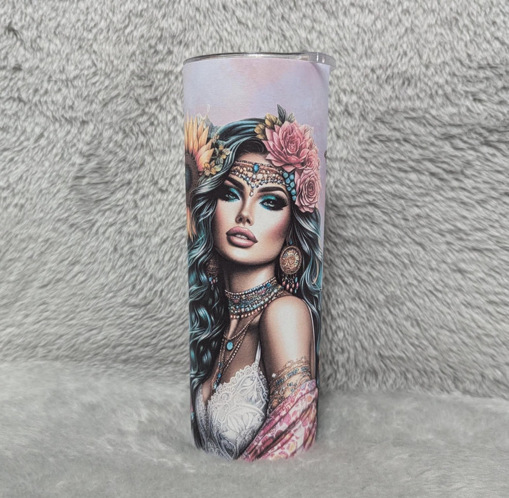 Boho Floral Girl 20oz Tumbler Can Be Personalized