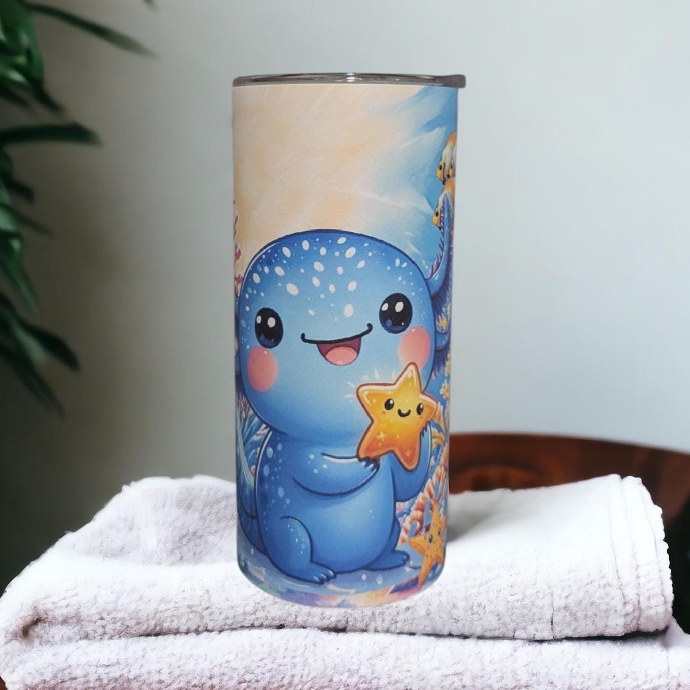 Kids Axolotl Tumbler 15oz With Reusable Straw, Can Be Personalized
