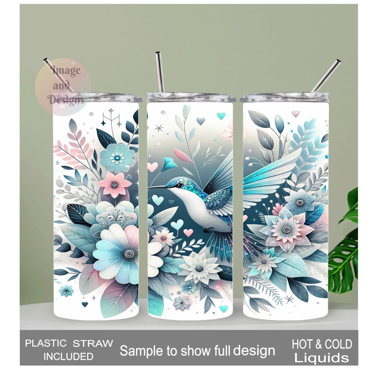 Hummingbird Tumbler 20oz With Reusable Straw, Can Be Personalized