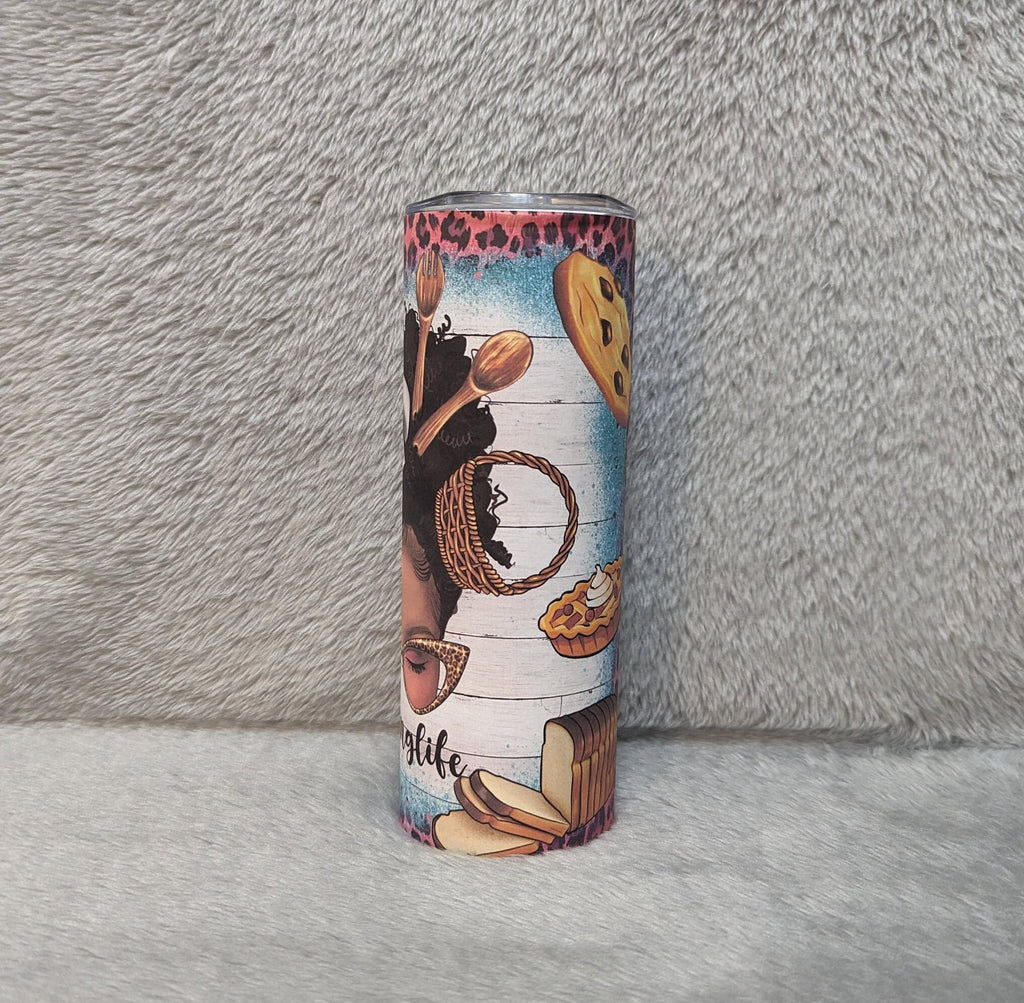 Baking Life Tumbler Featuring a Pretty African American Girl 20oz With Reusable Straw, Can Be Personalized