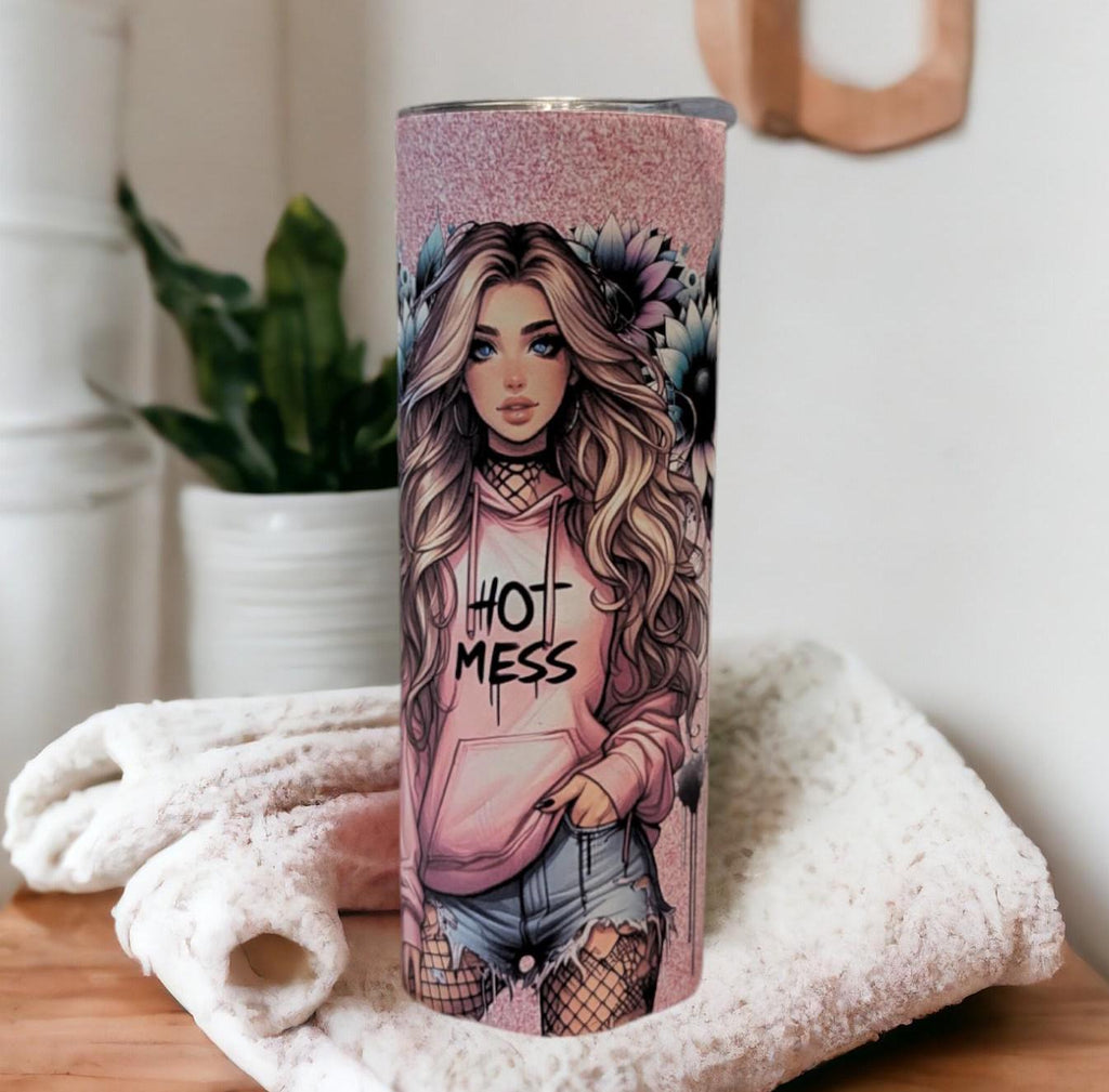 Hot Mess Girl Tumbler 20oz With Reusable Straw, Can Be Personalized