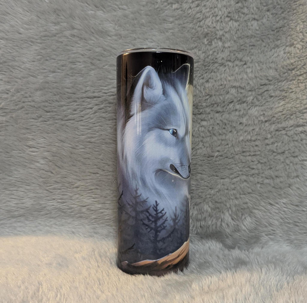 Moonlight Wolf Tumbler 20oz With Reusable Straw, Can Be Personalized