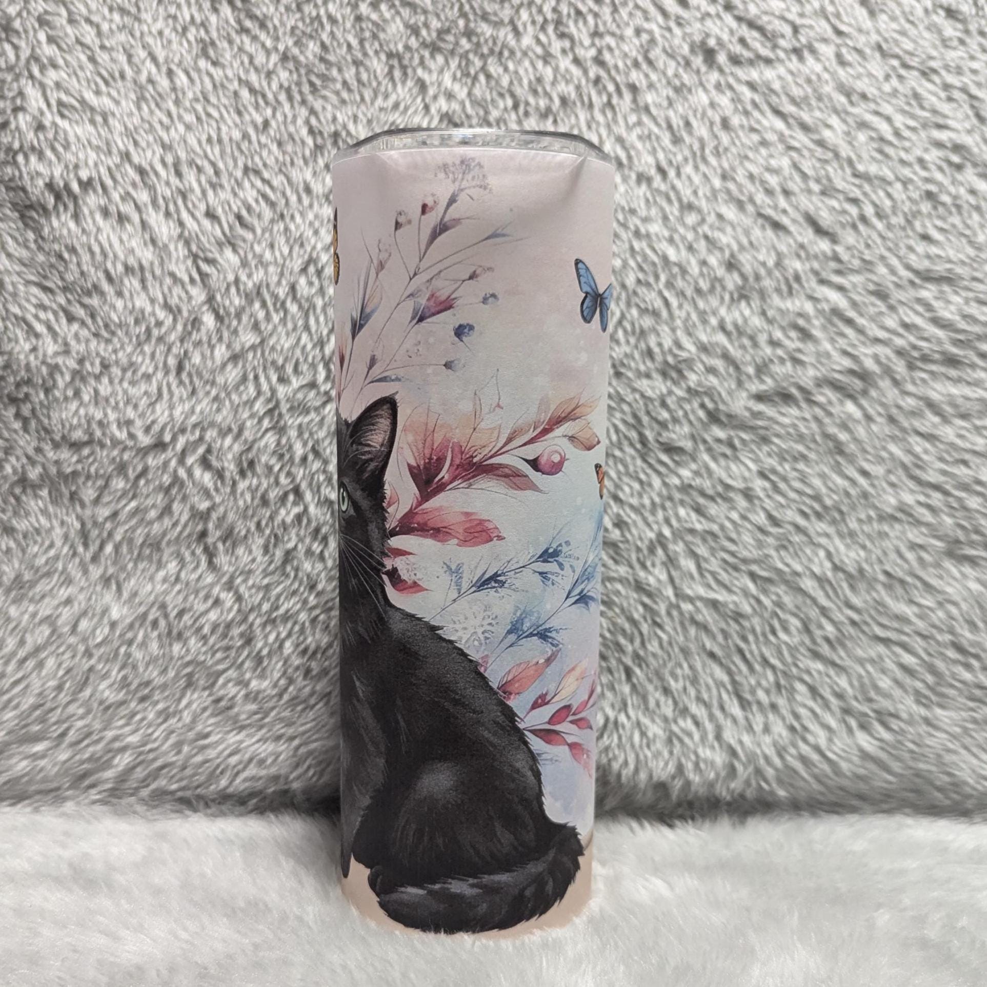 Black Cat Tumbler 20oz With Reusable Straw, Can Be Personalized