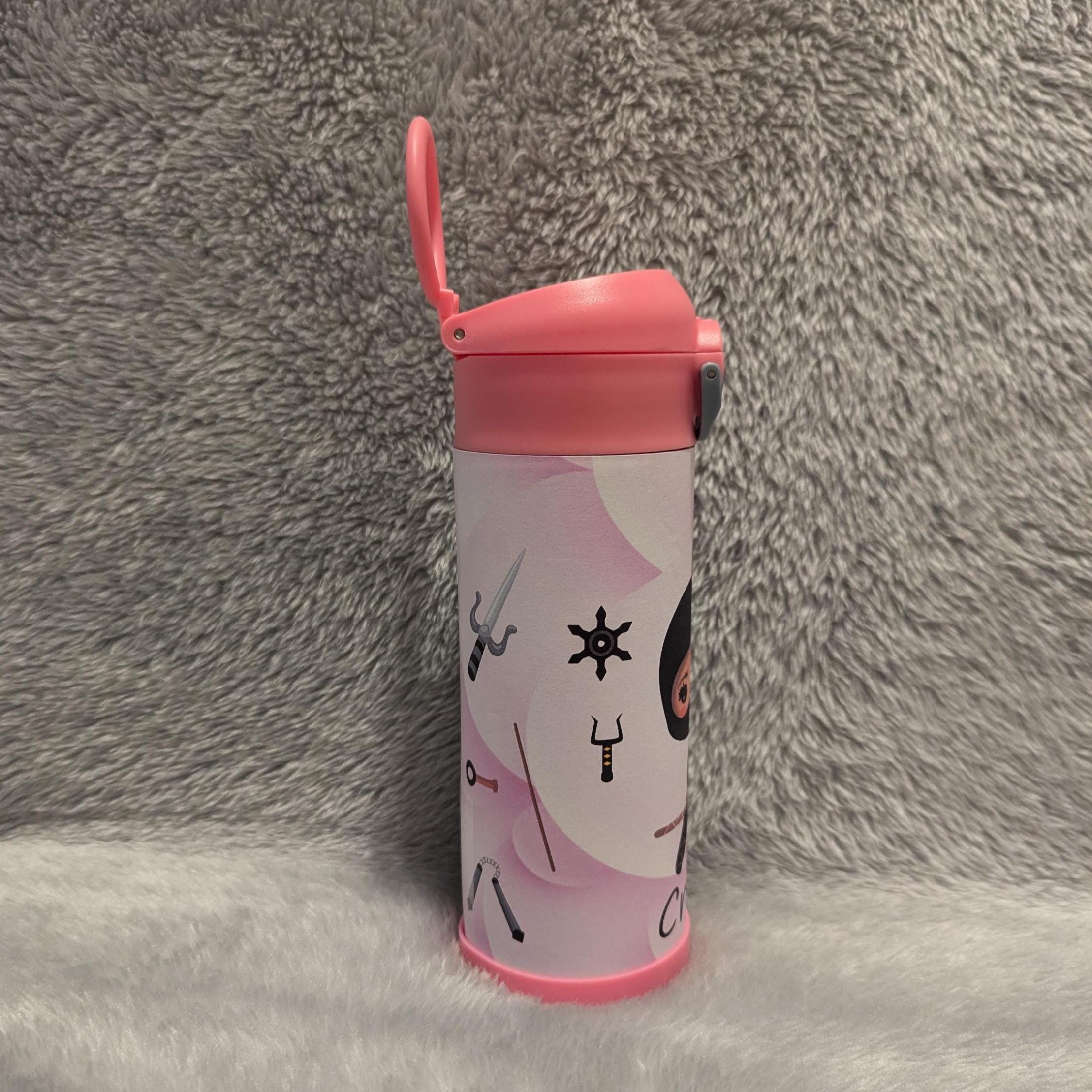 Kids Ninja Girl Water Bottle 12oz With Reusable Straw Can Be Personalized