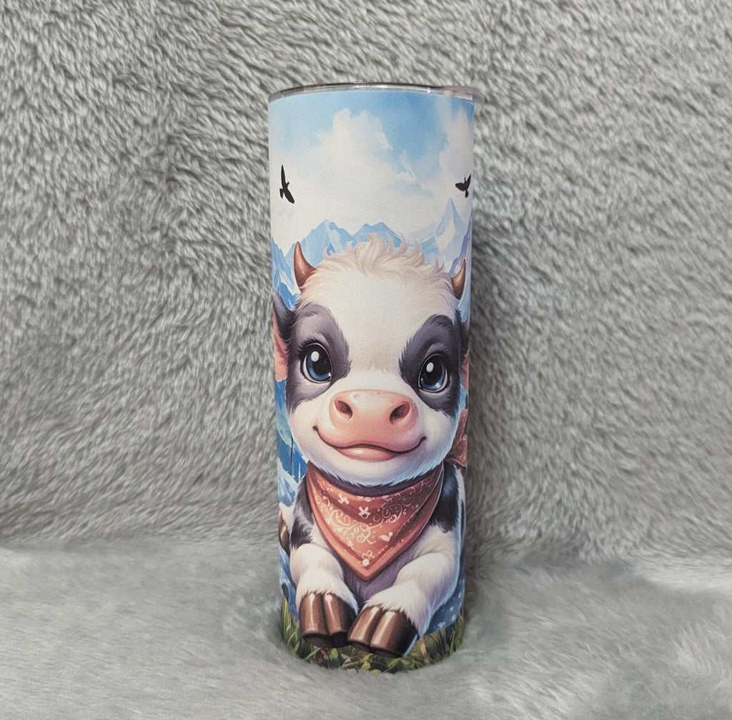 Cute Cow Tumbler With A Calf 20oz With Reusable Straw, Can Be Personalized