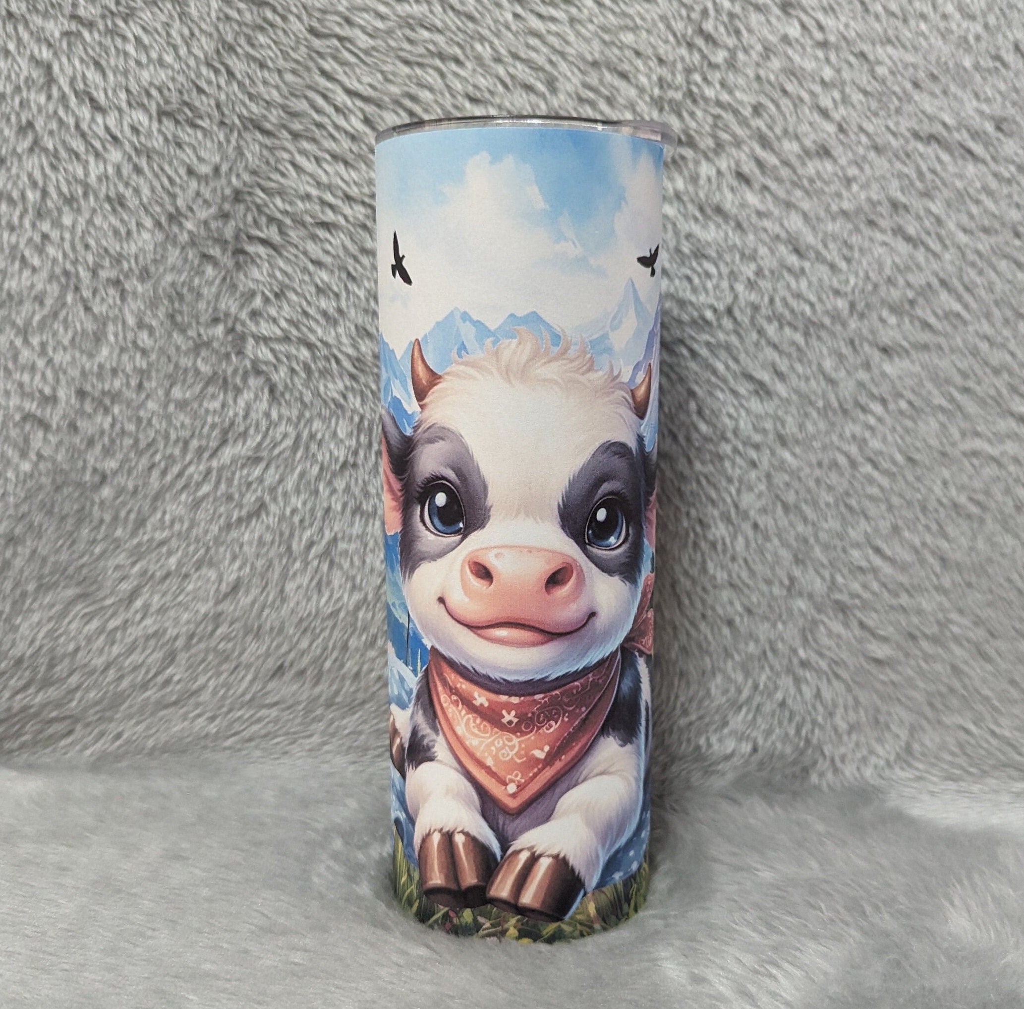 Cute Cow Tumbler With A Calf 20oz With Reusable Straw, Can Be Personalized
