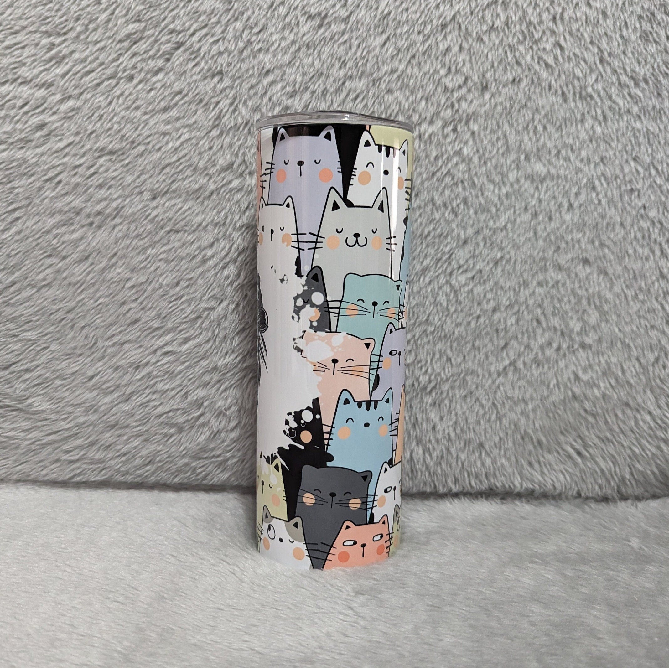 Cat Mom Tumbler 20oz With Reusable Straw, Can Be Personalized