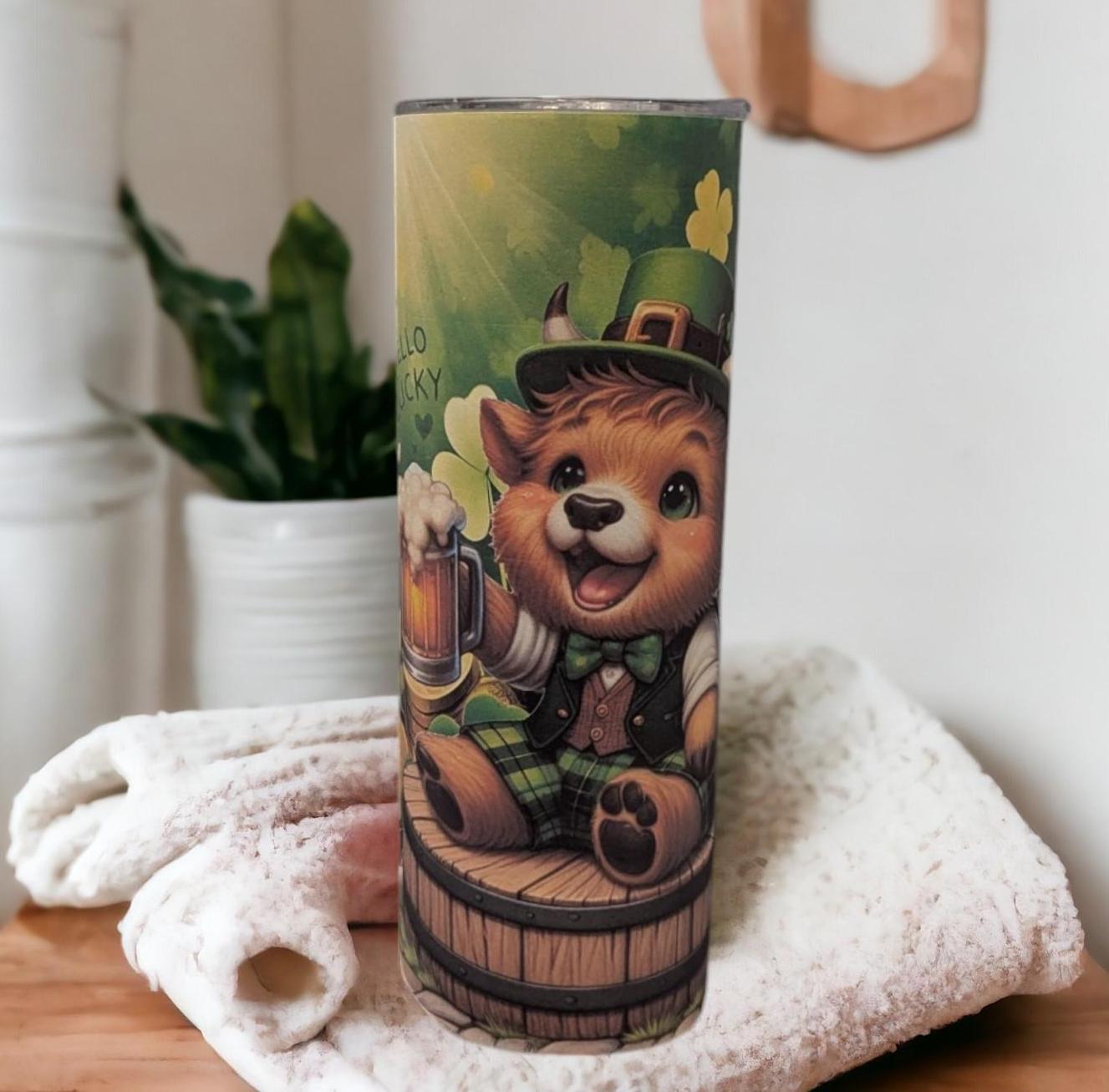 Irish Highland Cow Tumbler 20oz With Reusable Straw, Can Be Personalized