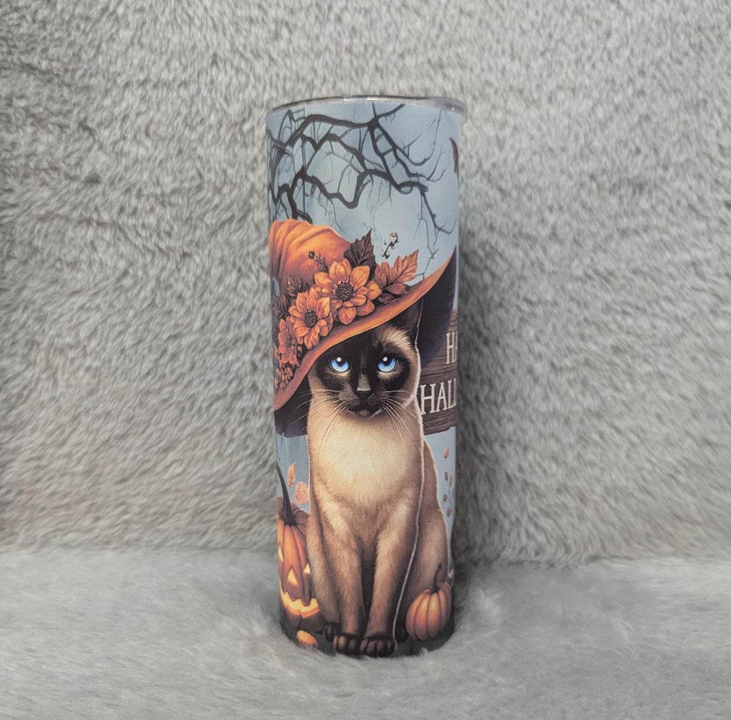 Happy Halloween Cat Tumbler 20oz With Reusable Straw, Can Be Personalized
