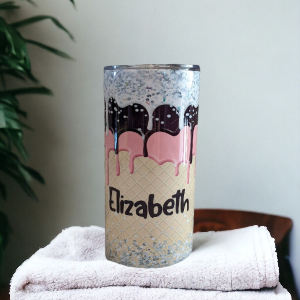 Kids Ice Cream Tumbler 15oz With Reusable Straw, Can Be Personalized
