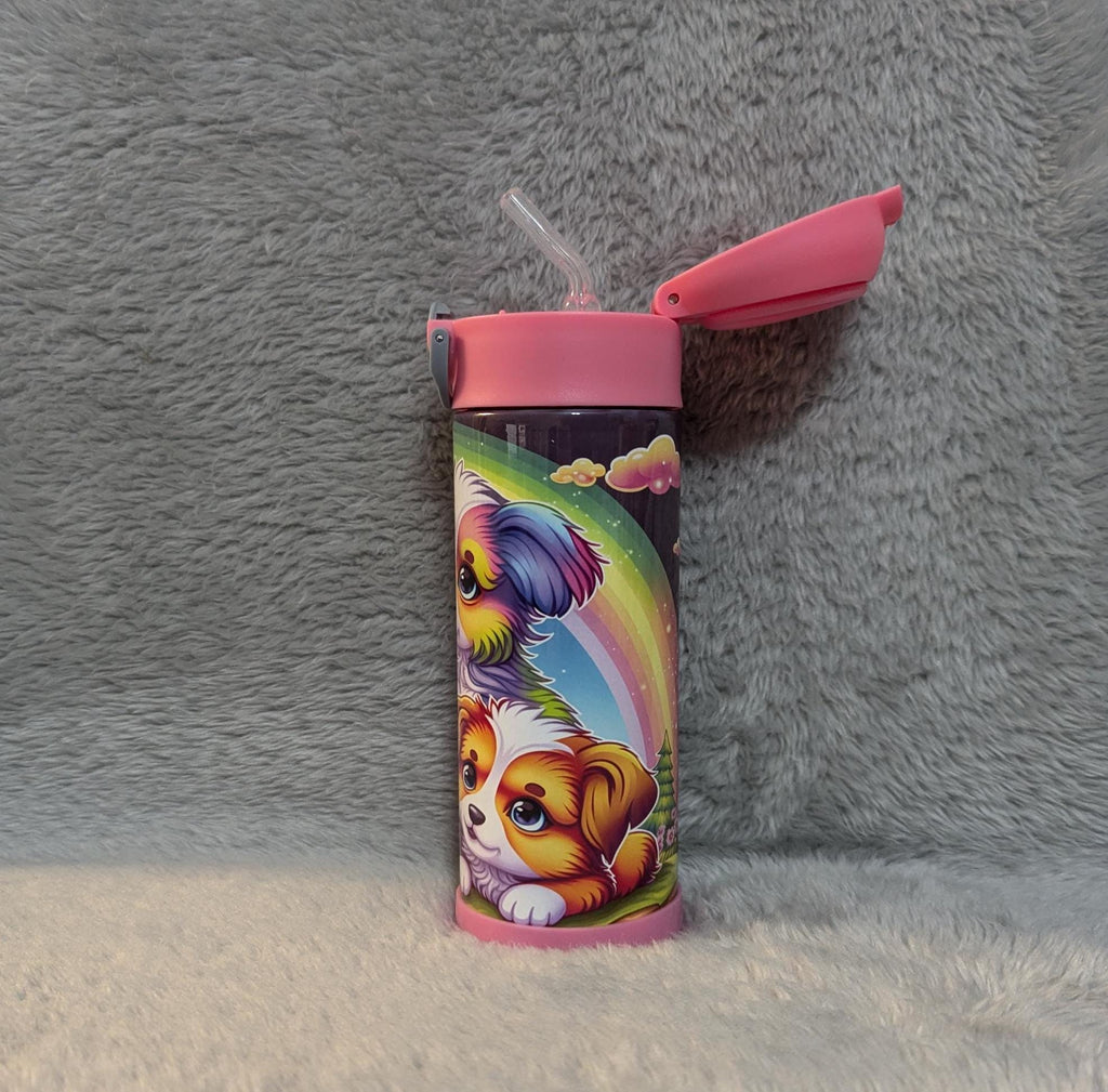 Kids Puppy Water Bottle 12oz With Reusable Straw Can Be Personalized