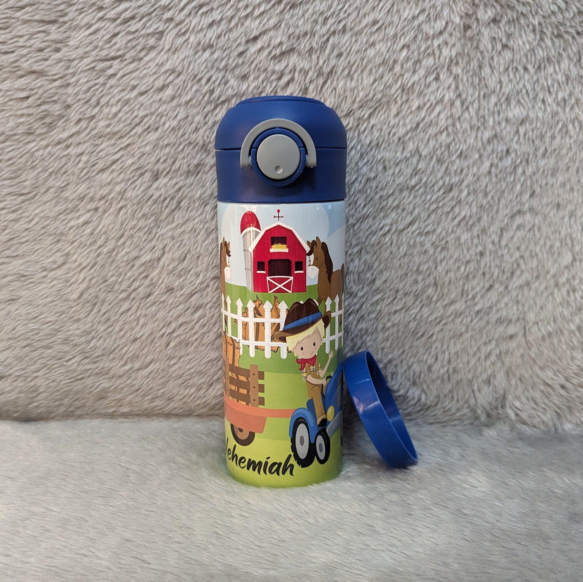 Kids Little Farmer Water Bottle 12oz With Reusable Straw Can Be Personalized