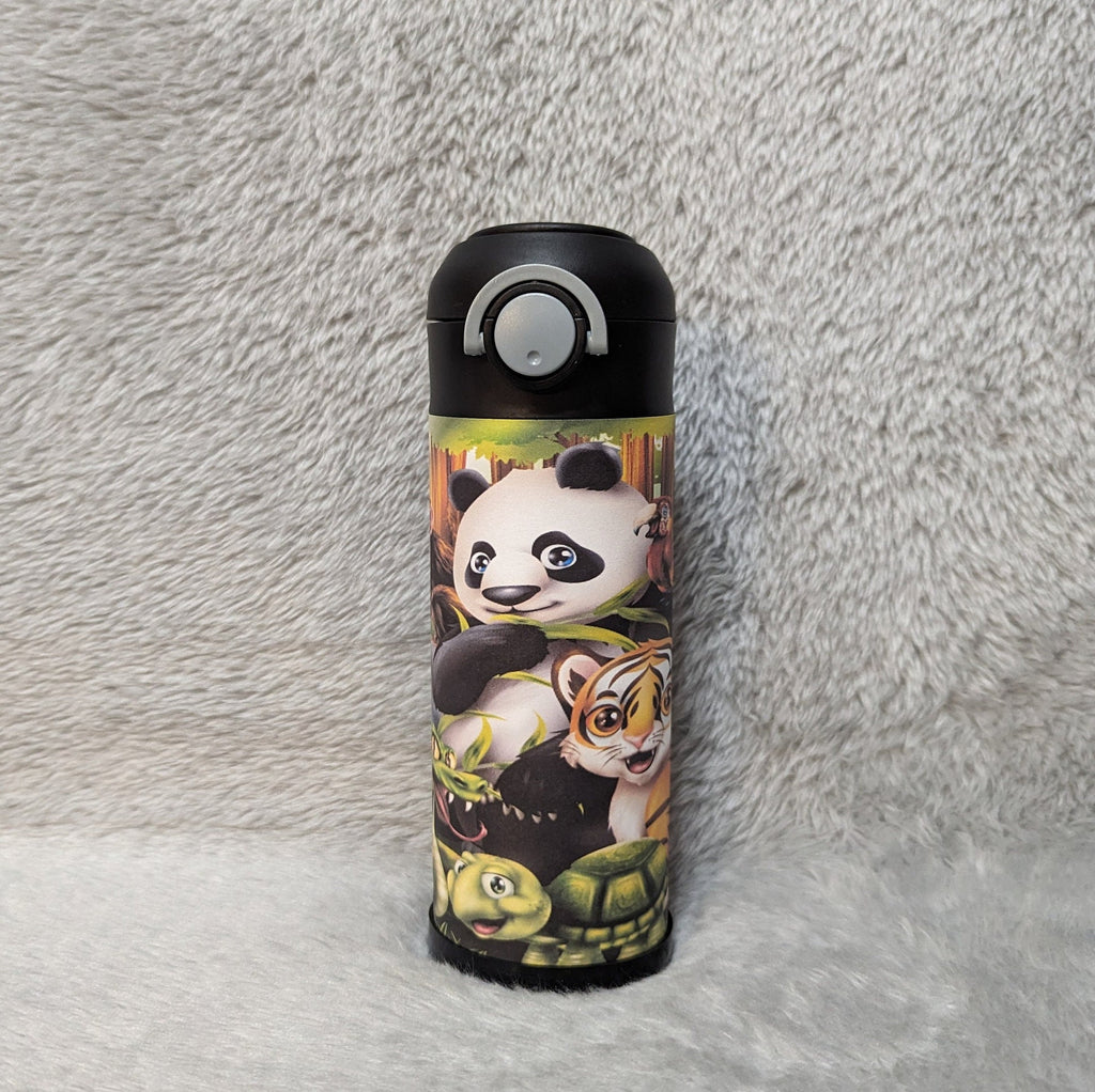 Jungle Animals Water Bottle For Kids 12oz With Reusable Straw, Can Be Personalized