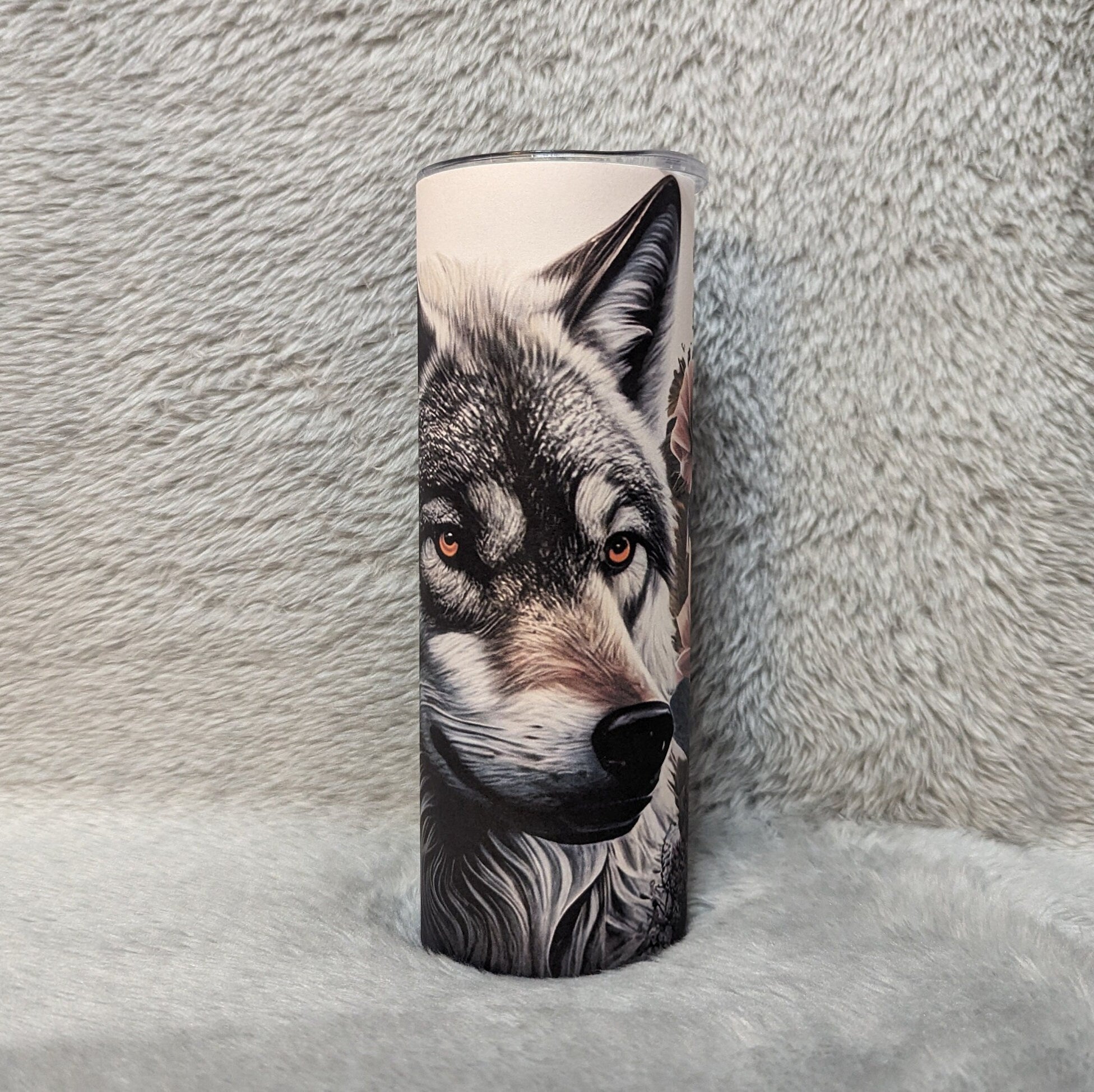 Beautiful Wolf Tumbler 20oz With Reusable Straw, Can Be Personalized
