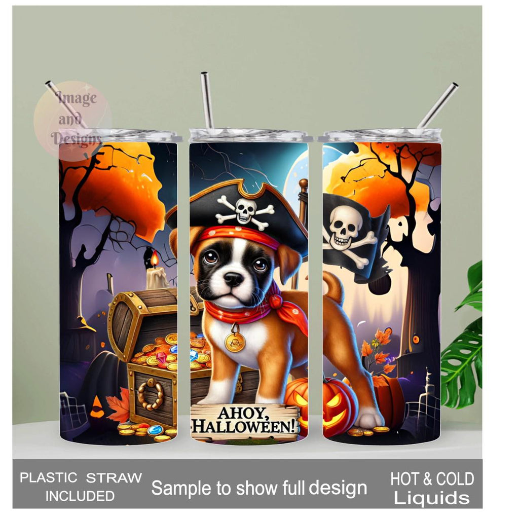 Halloween Puppy Tumbler 20oz With Reusable Straw, Can Be Personalized