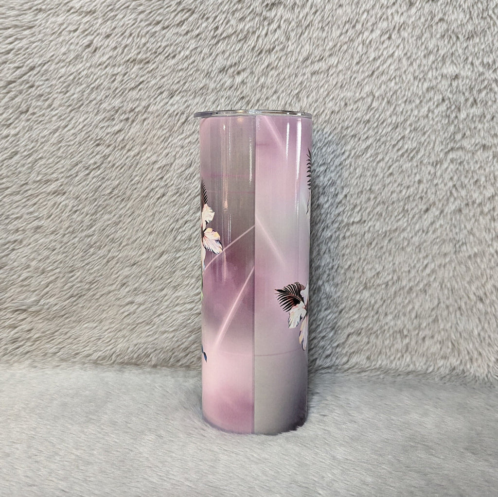 Floral Hummingbird Tumbler 20oz With Reusable Straw, Can Be Personalized