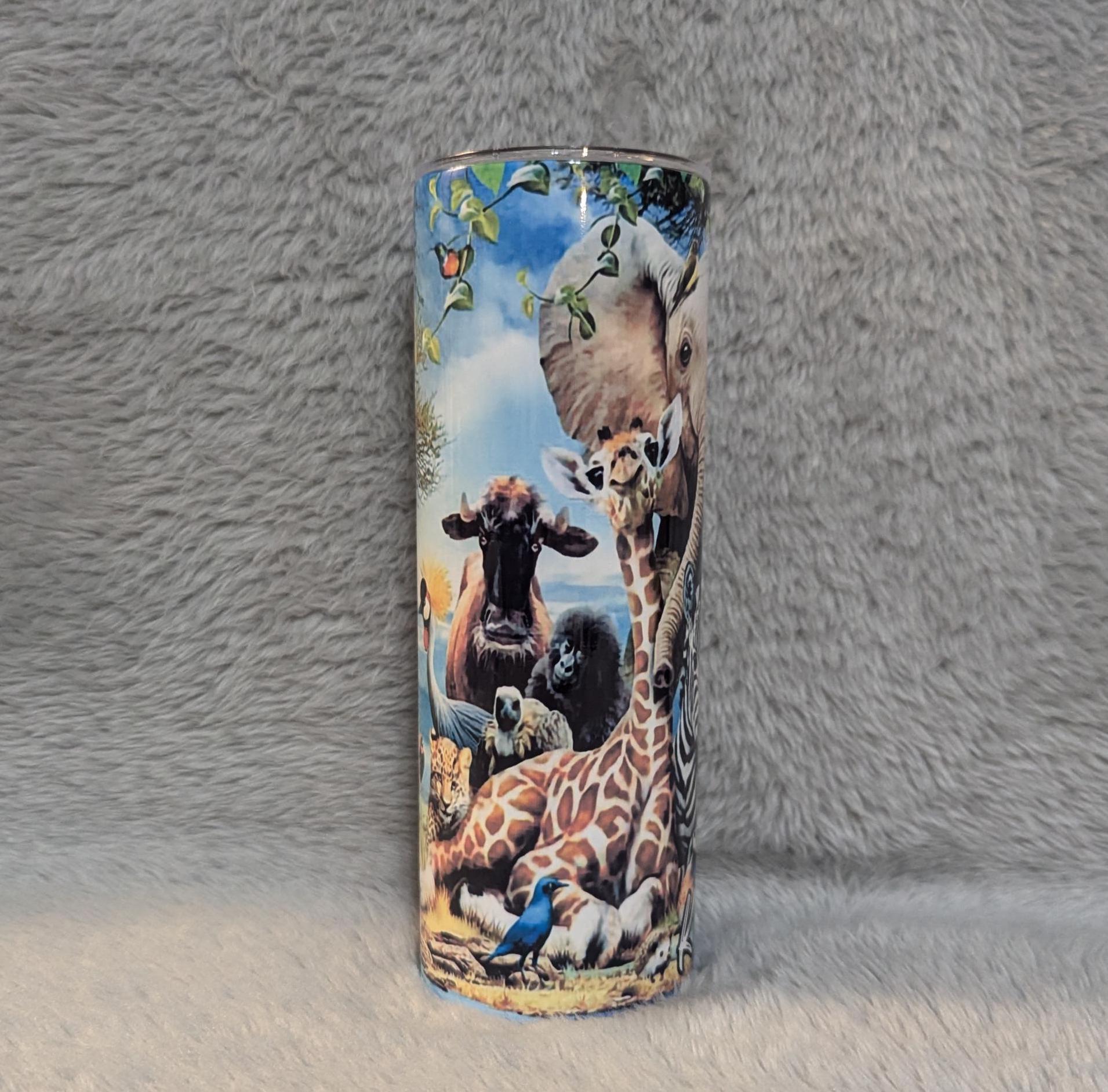 Jungle Animals Tumbler 20oz With Reusable Straw, Can Be Personalized