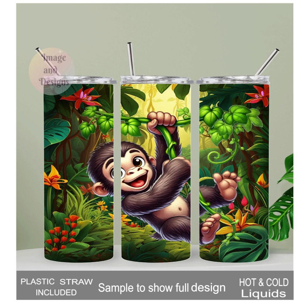 Monkey Tumbler 20oz With Reusable Straw, Can Be Personalized